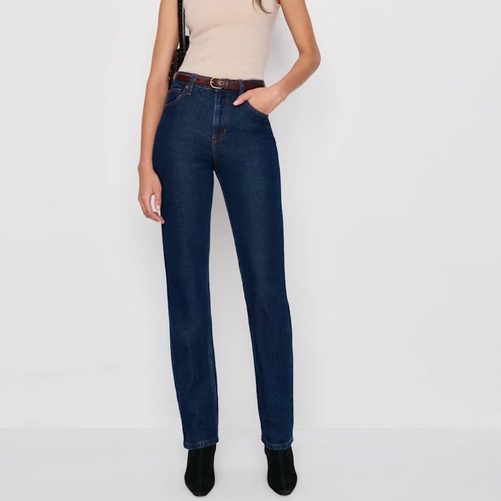 REFORMATION Jax Stretch High Rise Straight Jeans Dark Blue